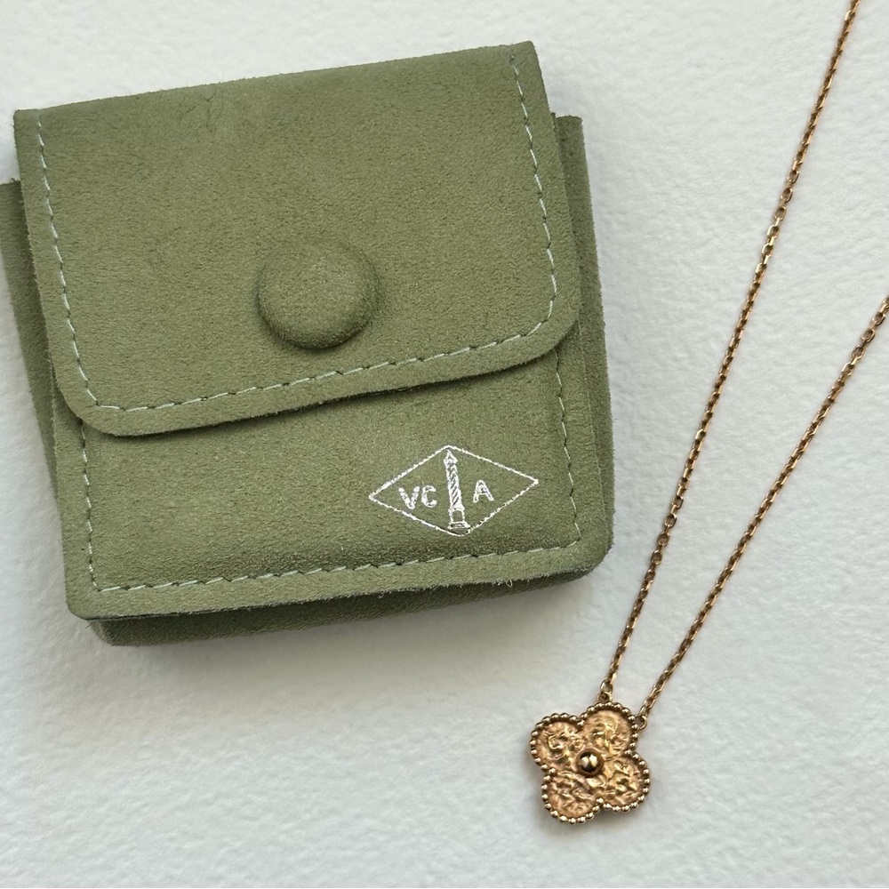 Van Cleef & Arpels Vintage Alhambra Pendant Necklace 18K Hammered Rose Gold VCA